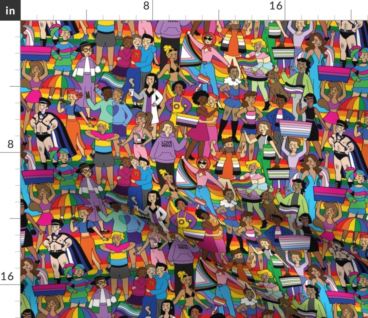 Lgbtqia Pride Flag Queer Rainbow Diversity Lgbtq Community Inclusive Love Parade Gay People Faces Gender Nonbinary Trans Small Scale Custom Printed Fabric by Spoonflower Various Fabrics by the Yard or Fat Quarter